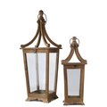 Urban Trends Collection Wood Square Lantern with Metal Ring Hanger  Glass Sides Natural Brown Set of 2 54210